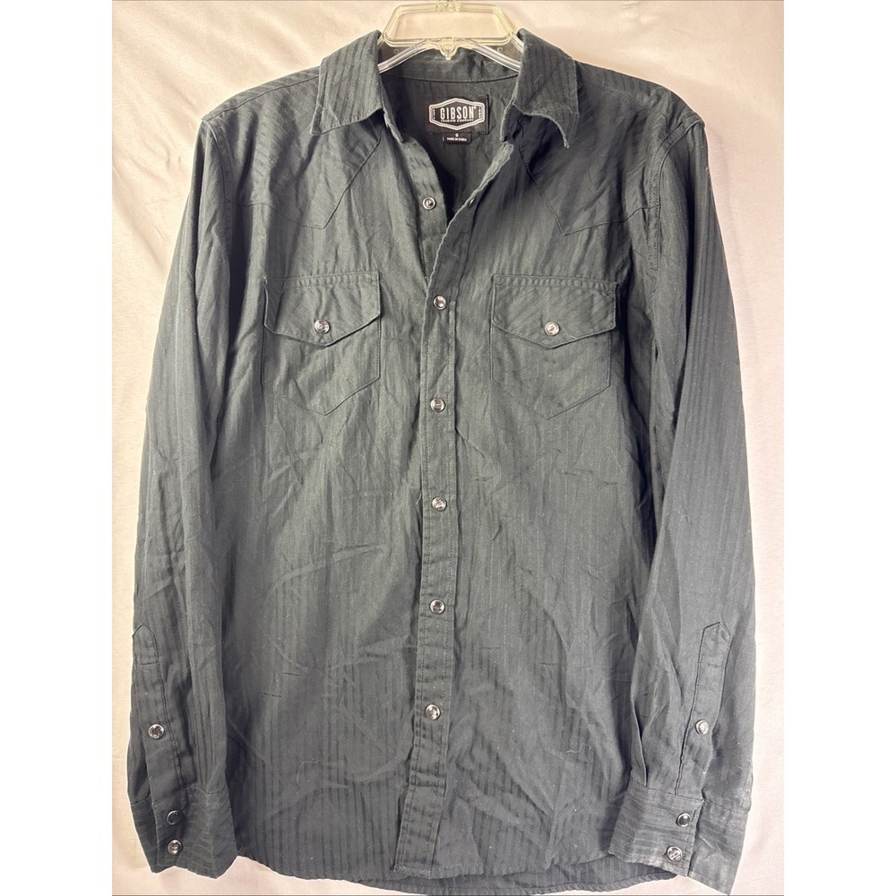 Gibson Trading Co Shirt Men's S‎ Black Long Sleeve Button Up Pearl Button Stripe